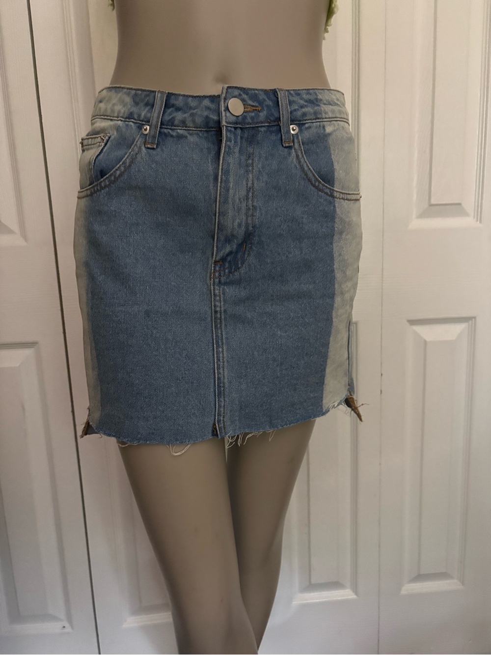 American Threads Two-Tone Blue Denim Mini Skirt